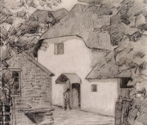 Soittaja tehtaalla, 1918-1919 (kynä paperilla)
